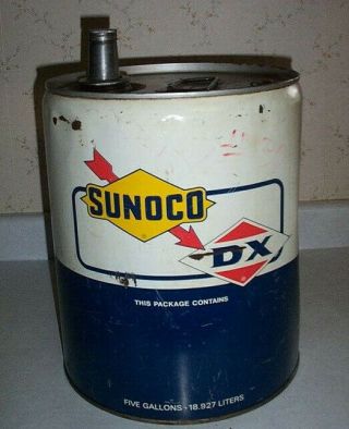 VINTAGE 1967 DX SUNOCO 5 GALLON OIL PAIL OR CAN,  WITH A SPOUT 2