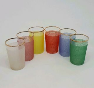 Set Of 6 Vintage Shot Glasses Multi Coloured Rainbow Frosted Sugar Glass