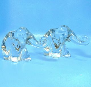 Pair/matching 4 " Clear Glass/crystal? Elephant Sculpture Figurine Paperweights