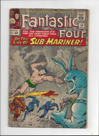 The Fantastic Four 33 Marvel Comics 1964 Sub - Marnier Appearance Vg -
