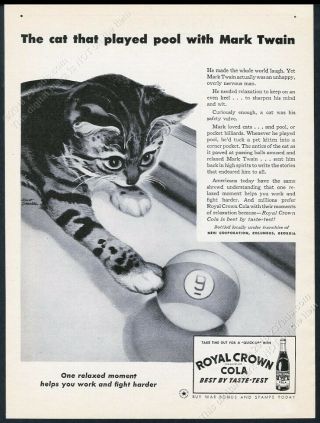 1944 Cat Kitten Pool Table 9 Ball Art Rc Royal Crown Cola Vintage Print Ad