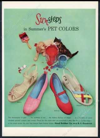 1954 Tortoiseshell Cat Kitten Cocker Spaniel Puppy Photo Sun Steps Shoes Ad