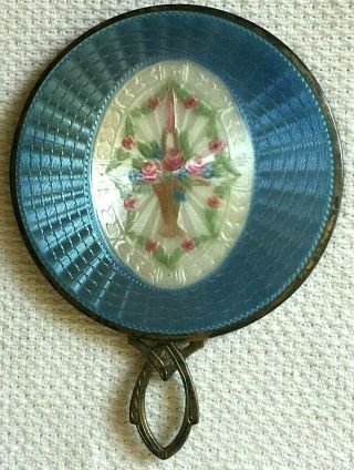 Antique Foster & Bailey Sterling Silver Guilloche Bevel Purse Chatelaine Mirror