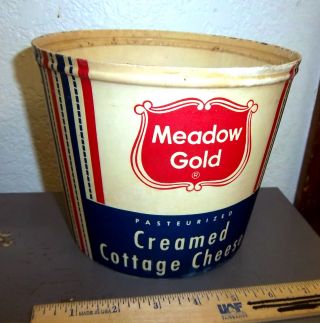 Vintage Meadow Gold Gallon Container Creamed Cottage Cheese,  Great Colors