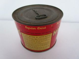Vintage Hills Bros Red Can 1/2 Lb 1945 Key Wind Coffee Tin Litho 3