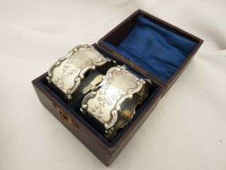 Good Cased Solid Silver Napkin Rings - Birmingham 1910 W.  H.  Sparrow