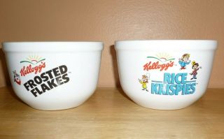 Set Of 2 - Kellogg Ceramic Cereal Bowls 2001 Frosted Flakes & Rice Krispies