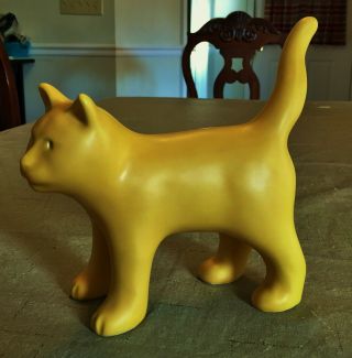 Vintage Pottery Matte Yellow Cat Figurine 8 1/2 " X 9 3/4 "