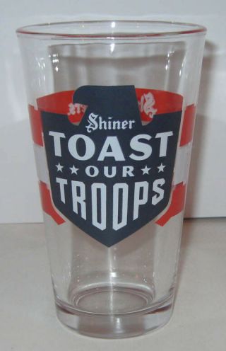 Shiner Beer Toast Our Troops Collectible Glass 16 Oz Boot Campaign Stars Stripes