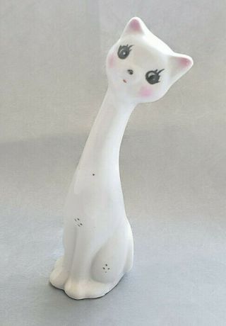 Vintage Mcm Porcelain White Cat Long Neck Figurine.  Kitten Long Neck Statue
