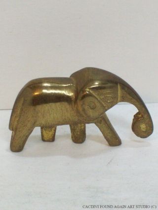 Vintage Brass Elephant Miniature Statue Standing Trunk Down Figurine Mini Figure