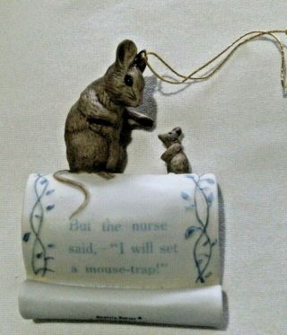 Schmid Beatrix Potter Mouse Ornament 1990 " But The Nurse Said " I Will Bait "