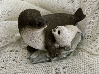Harp Seal Mother And Baby Pup Stone Critters 1980s Ceramic
