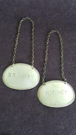 2 (pr) Top Quality Hallmarked Sterling Silver Whisky & Brandy Decanter Labels