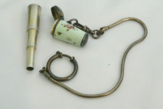 Antique Germany Cigarette Holder Enamel Sterling Case W/ Gold Filled Chain
