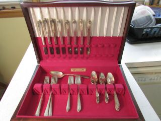 Exquisite Wm Rogers & Son Silverplate 41 Pc Complete Set For 8 In Wooden Chest