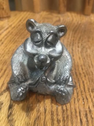 Vintage Black Bear Character In Overalls Heavy Metal Cabin Decor 1 1/2 Lbs