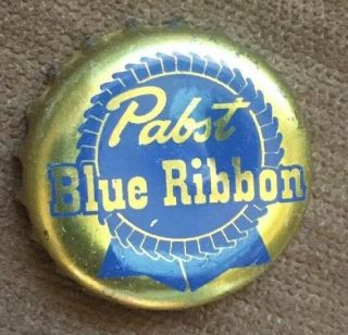 Rare Vtg Pabst Blue Ribbon Beer Cork Bottle Cap Crown Gold Blue Pbr