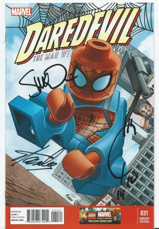 Nycc 2014 Daredevil 31 Lego Spider - Man Variant Signed 3x Stan Lee Quesada