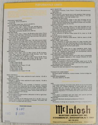 Vintage McIntosh C28 Stereo Preamplifier Sales Brochure 4