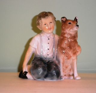 Vintage Porcelain European Boy And German Shepherd Dog Figurine 5.  5 " Tall
