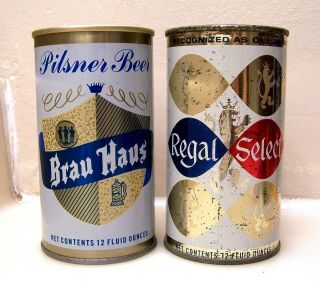 C.  1960s Brau Haus/regal Select Juice Top Ss Beer Cans From Los Angeles