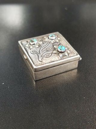 Vintage Sterling Silver And Turquoise Pill / Trinket Box - 11.  3 Grams 2