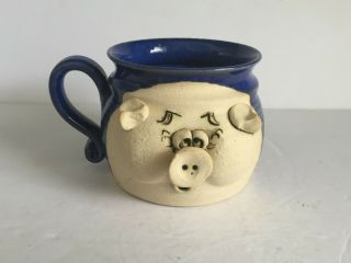 Vintage Whimsical Artist Signed Studio Art Pottery Stoneware Pig Mug Cup