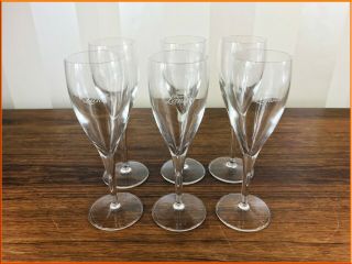 Vintage 6 X Lanson Champagne Flute Set Glasses Glass Etched Wine Crystal Full