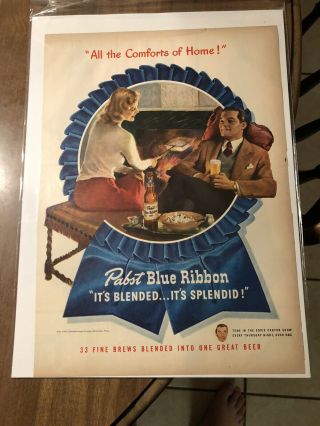 1947 Pabst Blue Ribbon Beer Vintage Print Ad All The Comforts Of Home