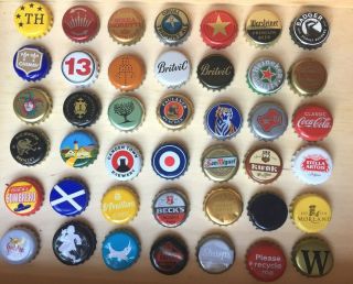 42 X Beer Bottle Crown Caps Tops Various Designs.  Collectable Crafts.
