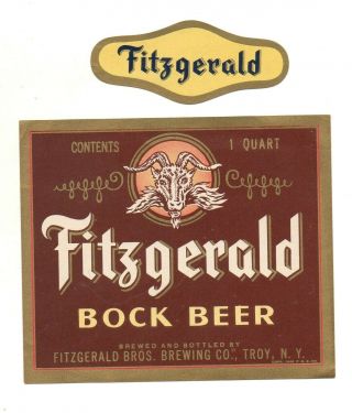 Qt Fitzgerald Bock Beer Bottle,  Neck Label By Fitzgerald Bros Brew Co Troy Ny