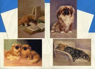 Pekingese Pack Of 4 Vintage Style Dog Print Greetings Note Cards 1