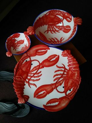 Vintage Lobster Plate And Bowls - Ceramic