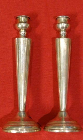 Antique Art Deco Sterling Silver Tall Candle Stick Holders 7 ¾ Inch,  335.  8 Grams