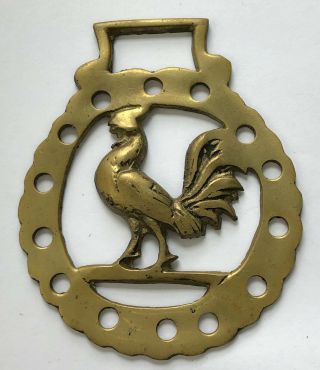 Vintage Brass Horse Saddle Tack Medallion Bridal Harness Rooster Ornament