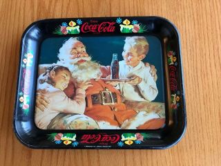 Old Vintage Rustic 1981 Coca Cola Coke Litho Tin Metal Serving Tray Santa Claus