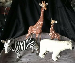 Schleich Giraffes,  Zebra,  Polar Bear - Set Of 4