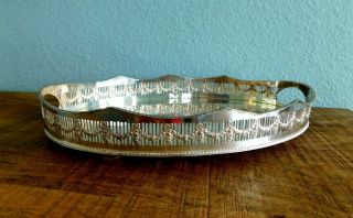 William Adams Sheffield Silver Plated Reticulated Footed Gallery Tray Garlands