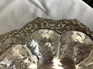 Large Floral Ornate European Marked 800 Silver Etched Pierced Footed Center Bowl 6