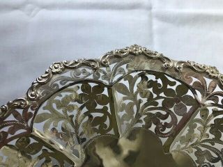 Large Floral Ornate European Marked 800 Silver Etched Pierced Footed Center Bowl 7