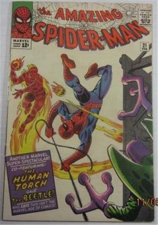 Spiderman 21 Feb 1965 2nd App The Beetle Human Torch Vf 8.  0