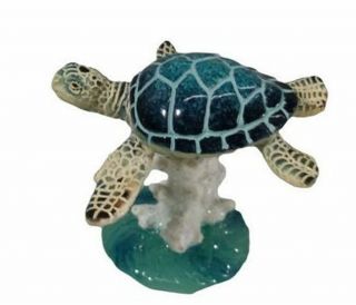 December Diamonds Blue Sea Turtle On Coral Figurine Bobble Home Decor