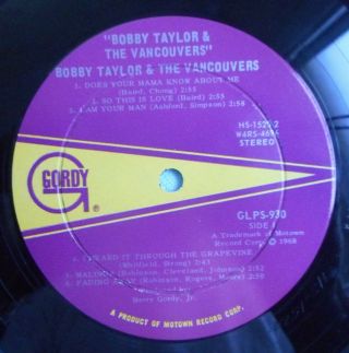 Bobby Taylor And The Vancouvers Stereo Gordy 930 w/shrink 5