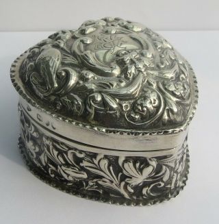 Victorian English Silver Heart Trinket Box By William Comyns C.  1892
