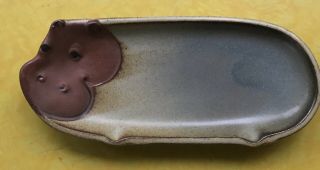 Vintage Uctci Japan Hippo Pottery Trinket Tray Ashtray Sticker Mid Mod Mcm Euc