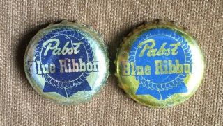 2 Different Vtg Pabst Blue Ribbon Beer Cork Bottle Cap Crowns Sealex Pbr Rare