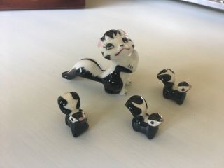 Bone China Skunk Family Miniature Figurines (made In Japan) 1950 