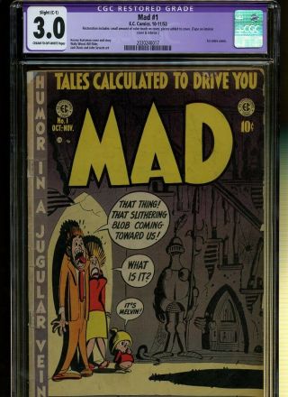 Mad 1 Cgc Restored 3.  0 | Ec 1952 | 1st Satire Comic.