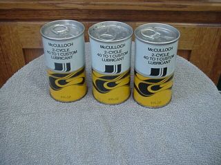 3 Vintage Mcculloch Chainsaw 2 Cycle Oil Can’s.  6 Oz